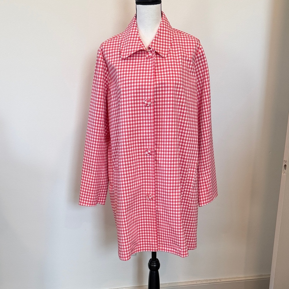 NWT Rafaella Weekend Coral Gingham Button-Up Trench Coat Size 1X